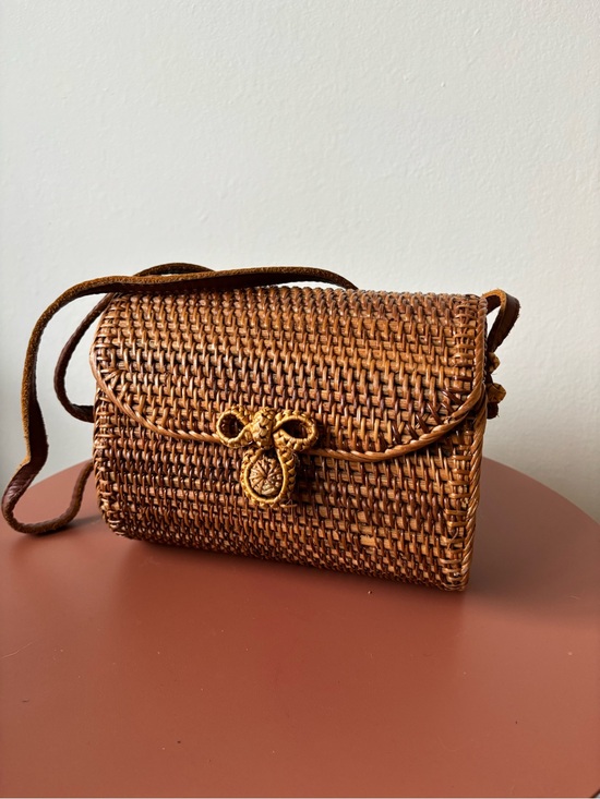 Handmade Handbags - Bali Handwoven Brown Rattan Crossbody Bag with Leather Strap